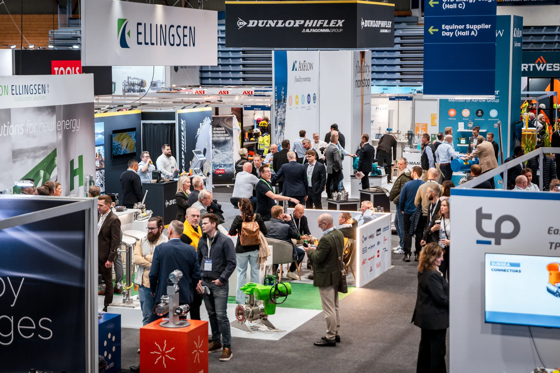 Mid-level view of the OTD Energy 2025 exhibition floor at Stavanger Forum